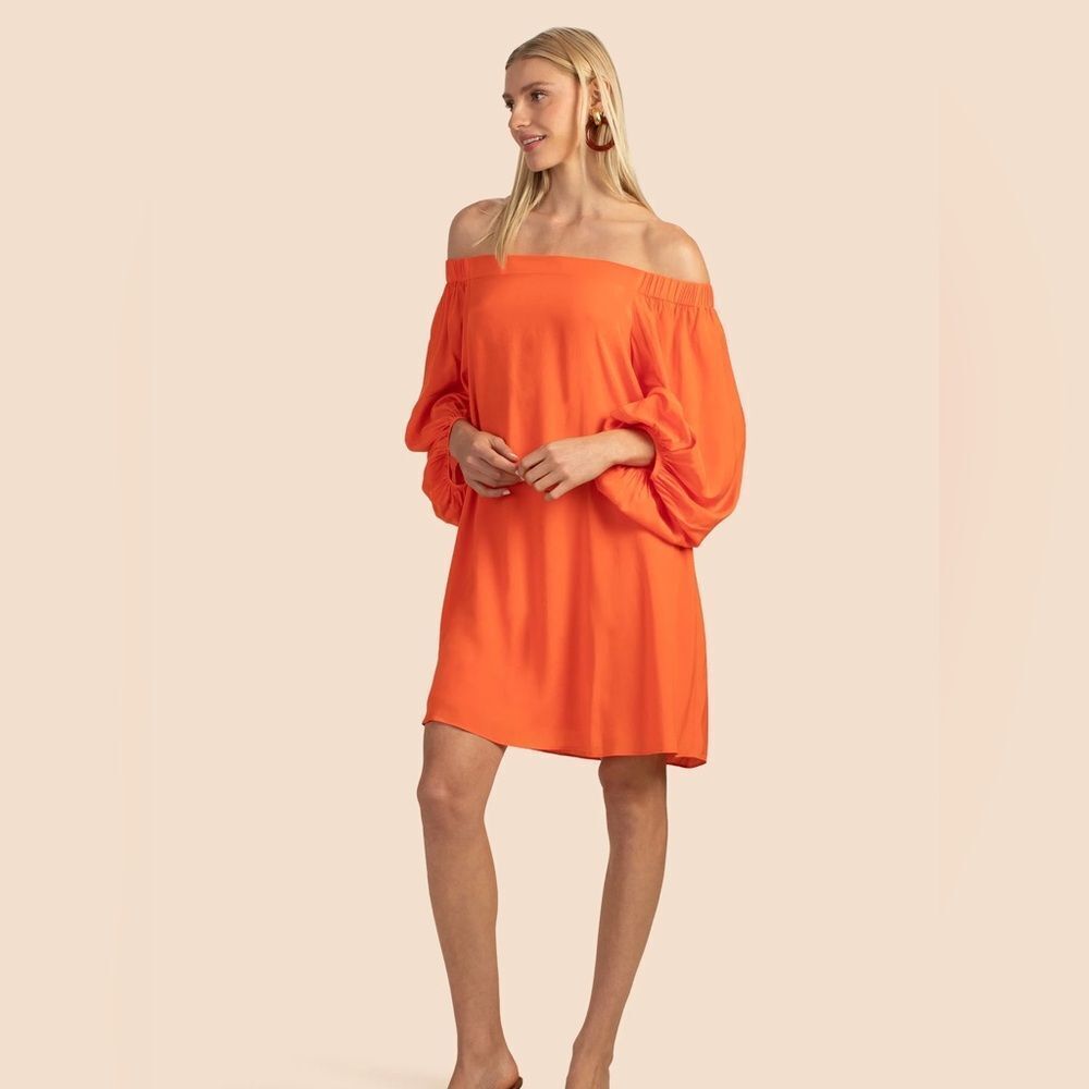 Trina Turk NWT Windward Shift Off the Shoulder Dress Long Sleeve Size XS Orange
